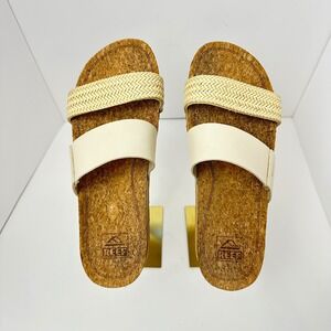 Reef Cushion Vista Hi Cream Tan Braided Platform Slide Sandals Womens 9